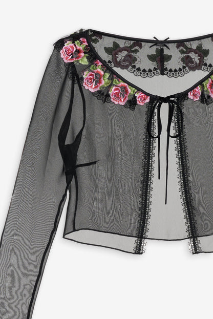 For Love and Lemons Love Garden Sheer Shrug - Black