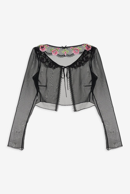 For Love and Lemons Love Garden Sheer Shrug - Black