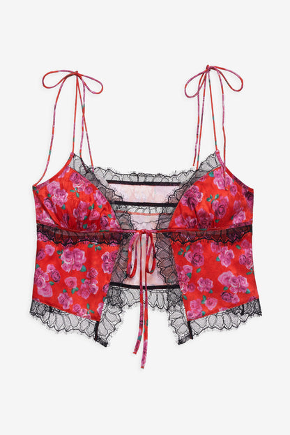 For Love and Lemons Bellamy Sleep Top & Sleep Mask - Red