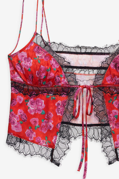 For Love and Lemons Bellamy Sleep Top & Sleep Mask - Red