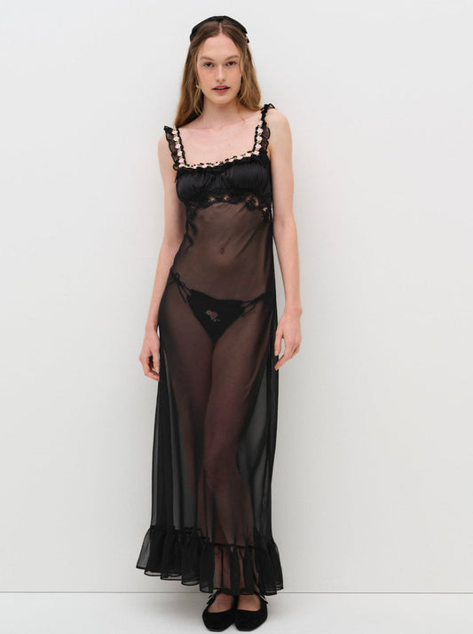 For Love and Lemons Gertrude Maxi Slip Dress - Black