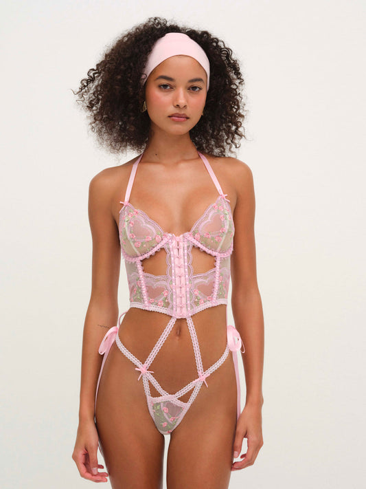For Love and Lemons Ily Embroidered Teddy - Pink