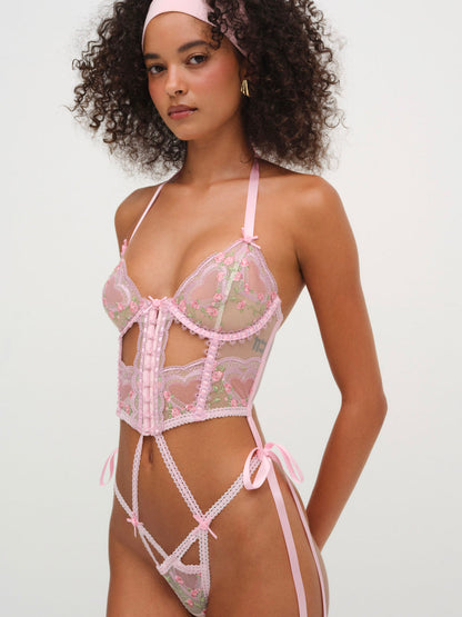 For Love and Lemons Ily Embroidered Teddy - Pink
