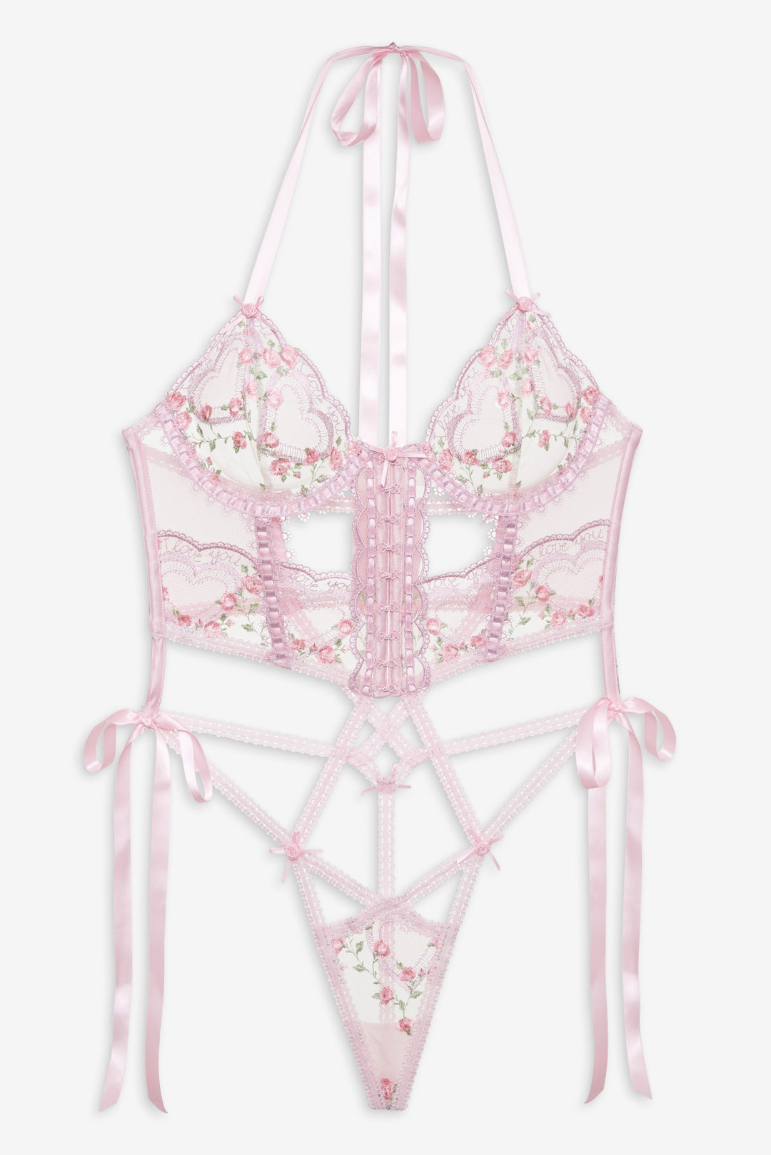 For Love and Lemons Ily Embroidered Teddy - Pink
