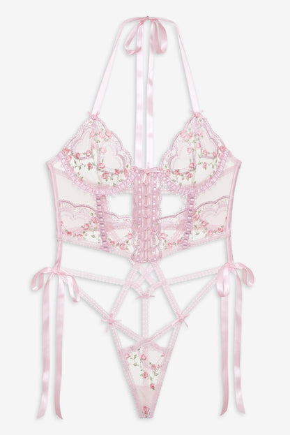 For Love and Lemons Ily Embroidered Teddy - Pink