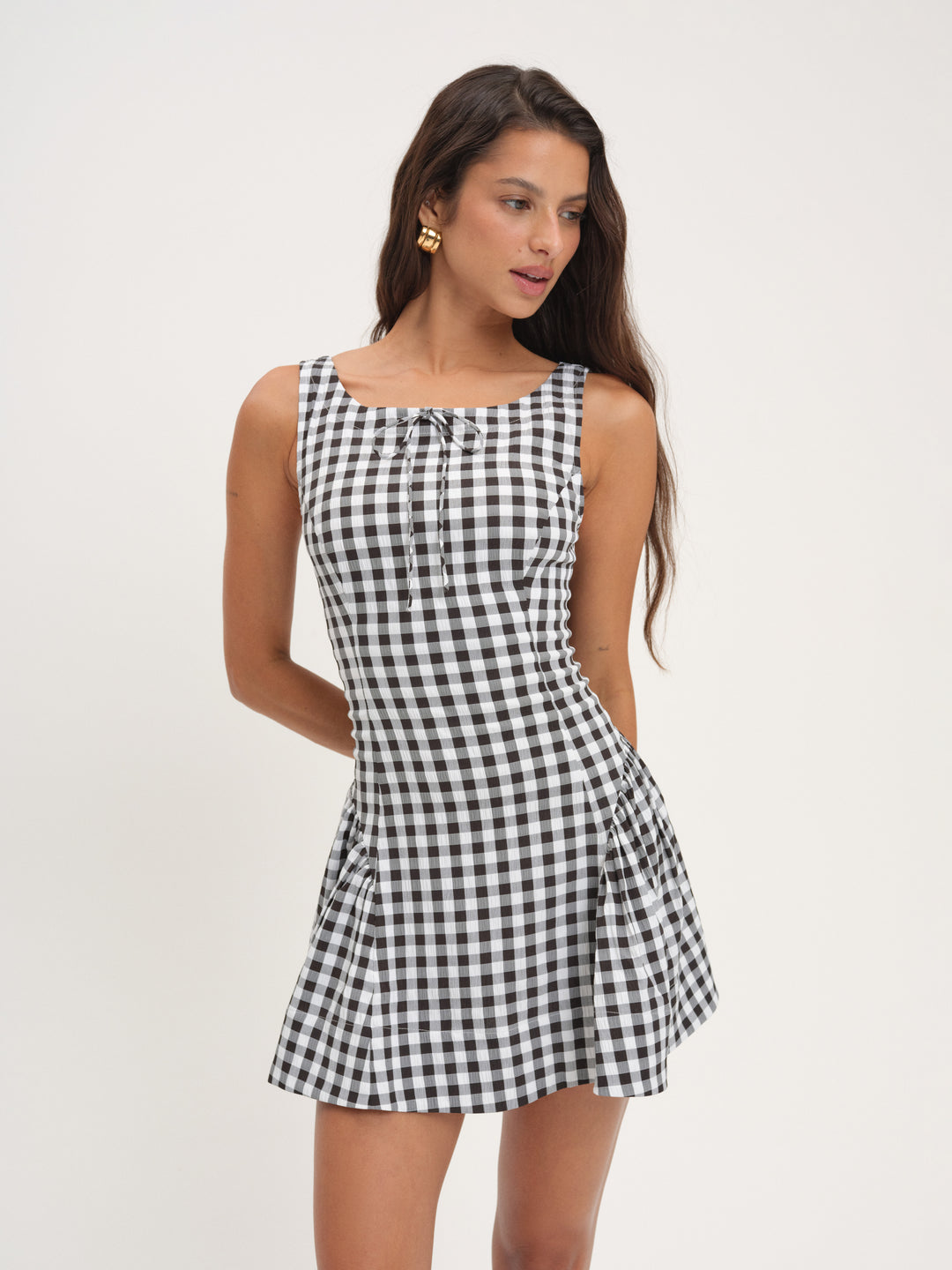 For Love and Lemons Scotch Bonnet Gingham Mini Dress - Black