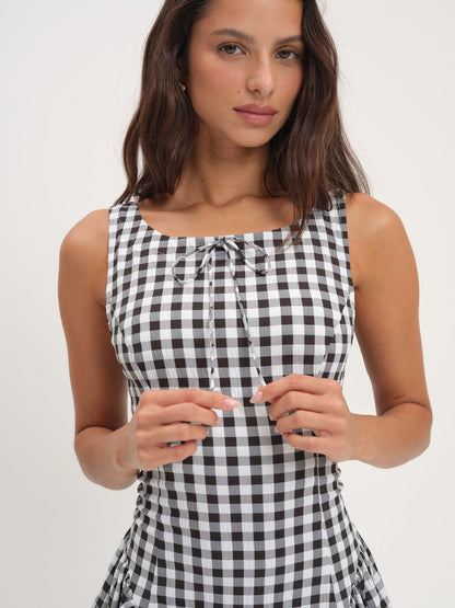 For Love and Lemons Scotch Bonnet Gingham Mini Dress - Black