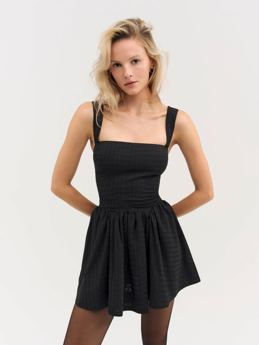For Love and Lemons Ginny Gingham Mini Dress - Black