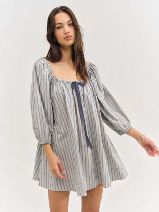 For Love and Lemons Linen Stripe Mini Dress - Blue