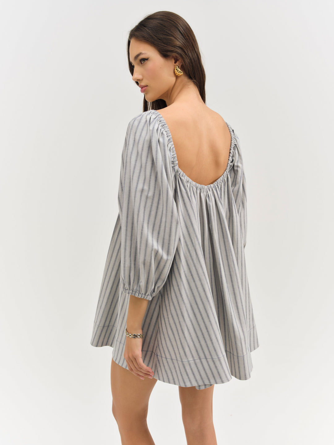 For Love and Lemons Linen Stripe Mini Dress - Blue