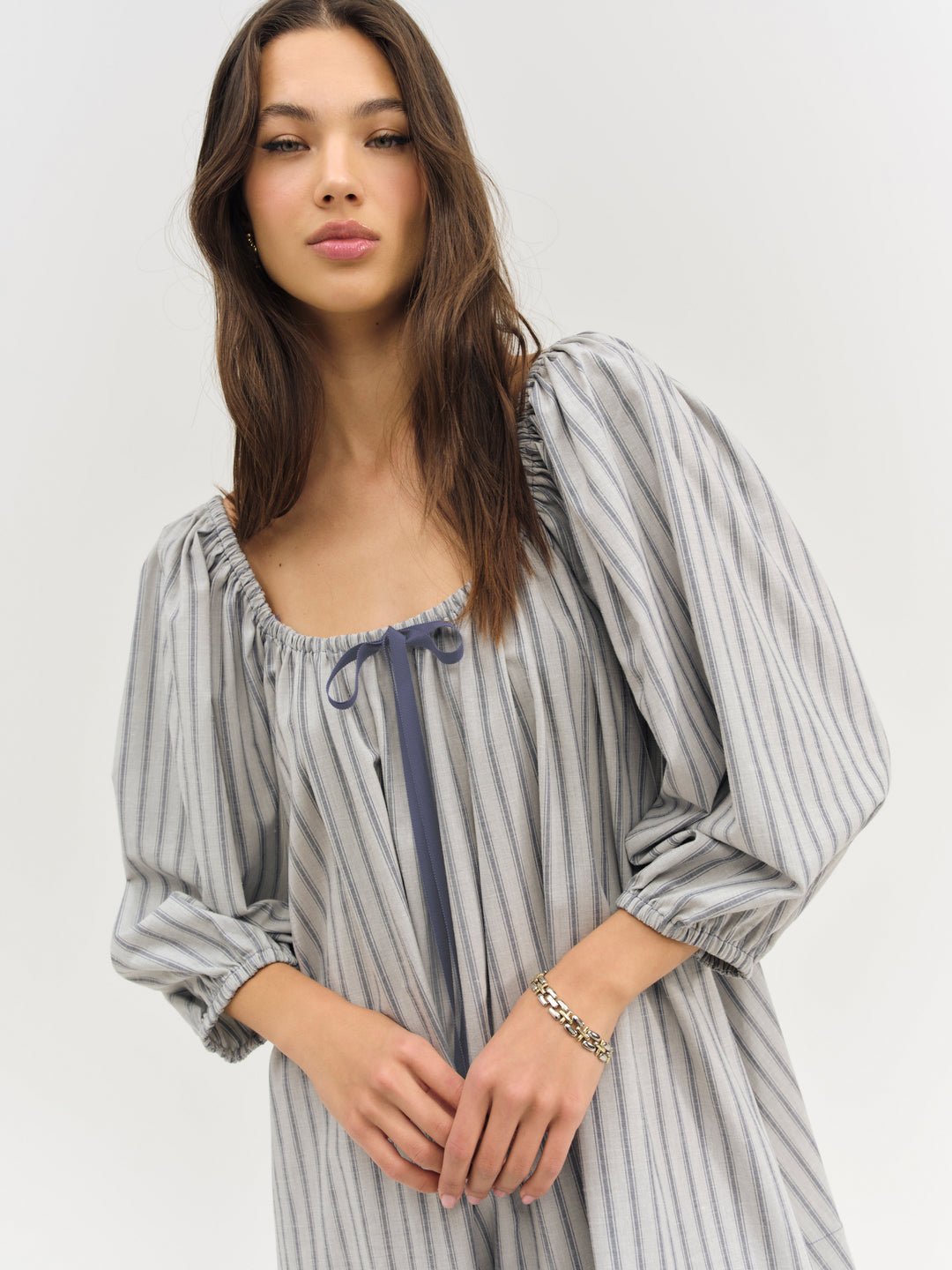 For Love and Lemons Linen Stripe Mini Dress - Blue