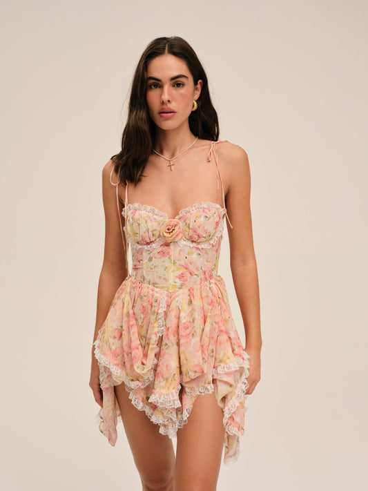 For Love and Lemons Elea Asymmetrical Mini Dress - Peach