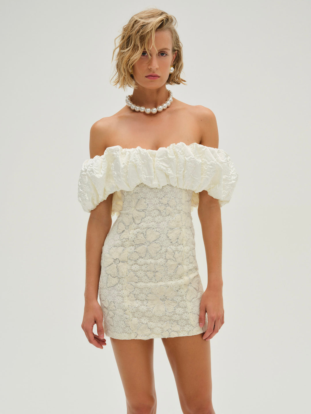 For Love and Lemons Snowflake Daisy Mini Dress - Cream