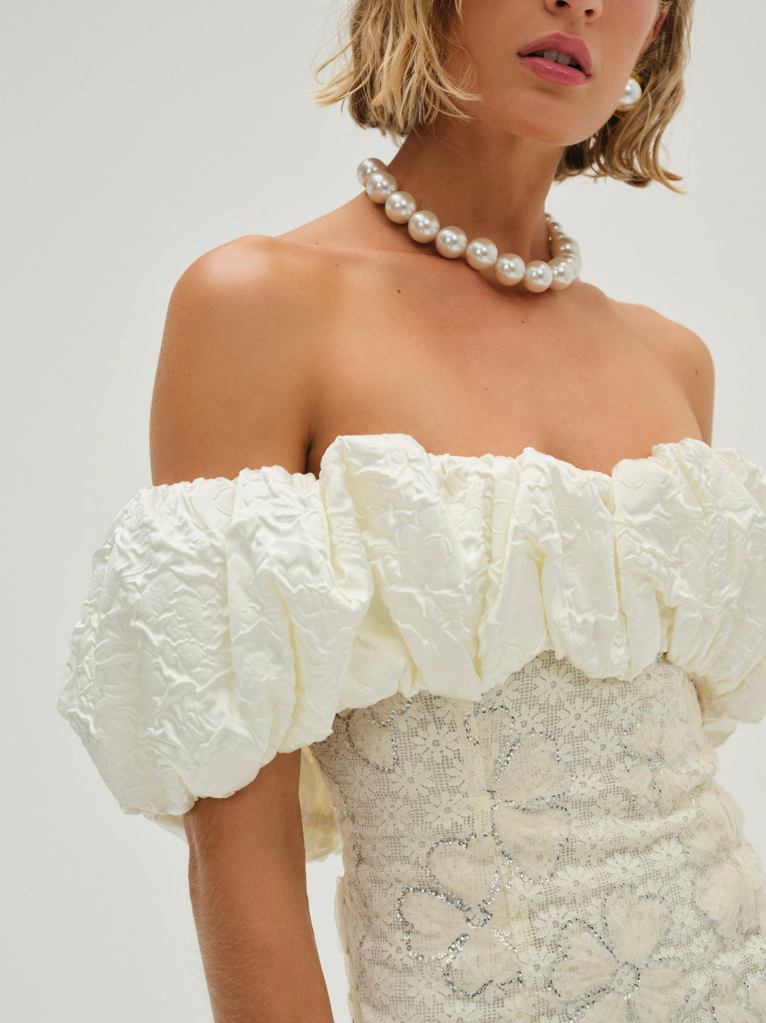 For Love and Lemons Snowflake Daisy Mini Dress - Cream