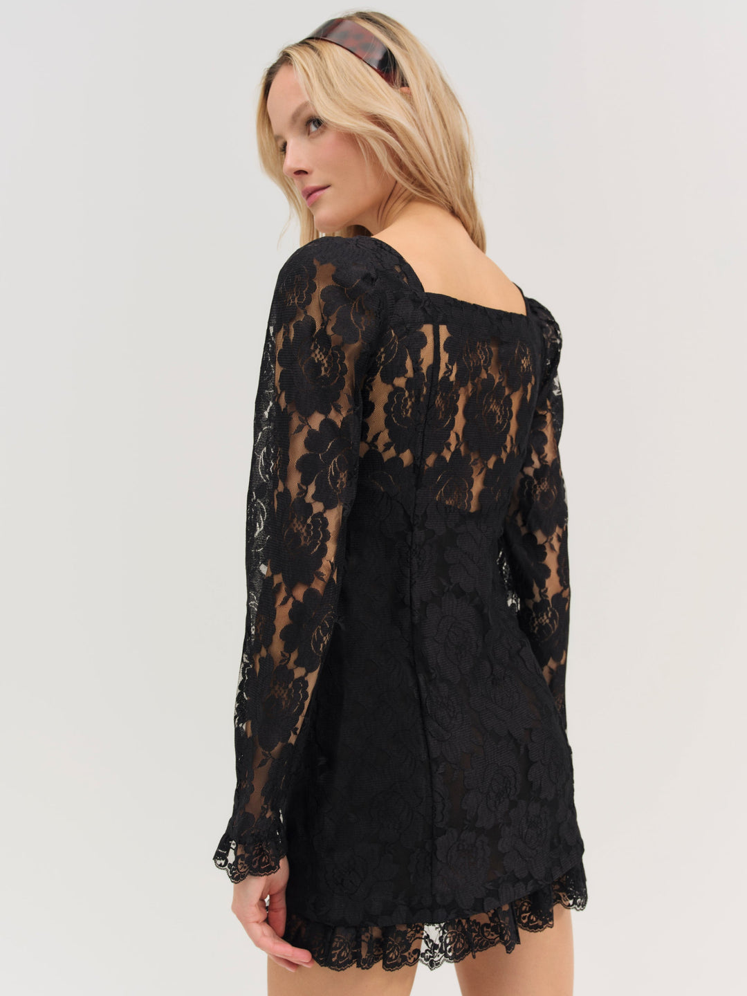 For Love and Lemons Claudia Rose Lace Long Sleeve Mini Dress - Black