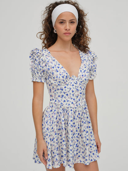 For Love and Lemons Paulina Puff Sleeve Dress - Blue