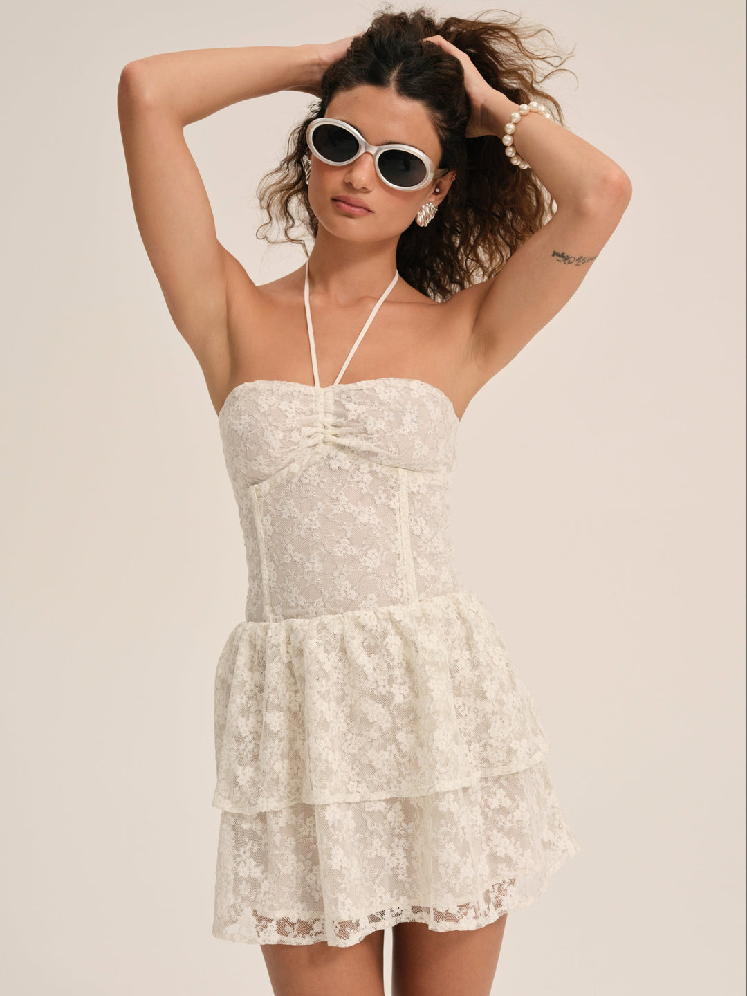 For Love and Lemons Ciao Lace Mini Dress - Natural