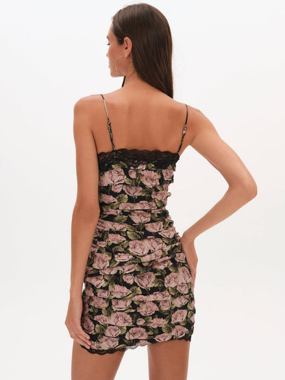 For Love and Lemons Fallen Rose Mini Dress - Black