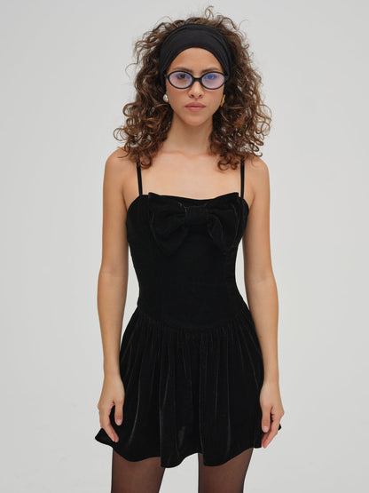 For Love and Lemons Martini Velvet Mini Dress - Black