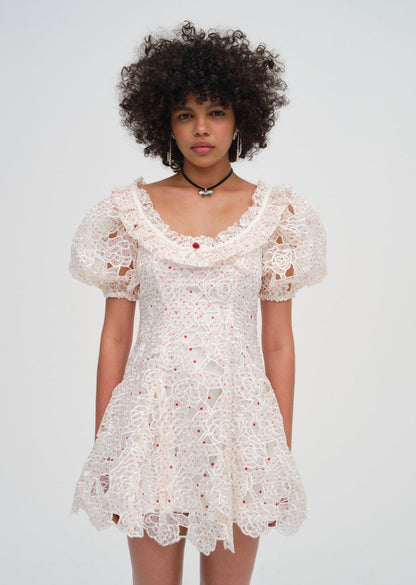 For Love and Lemons Aphrodite Embroidered Mini Dress - White