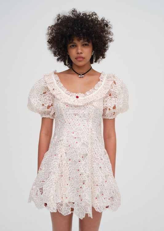 For Love and Lemons Aphrodite Embroidered Mini Dress - White