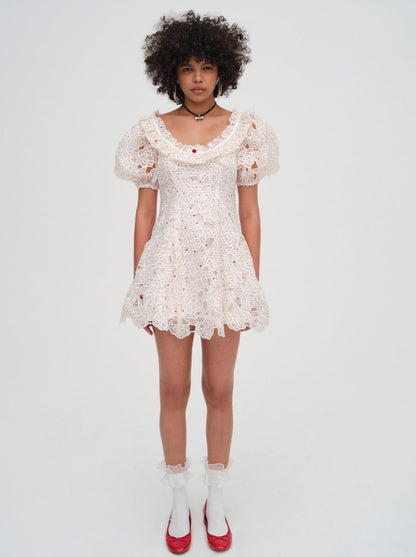 For Love and Lemons Aphrodite Embroidered Mini Dress - White