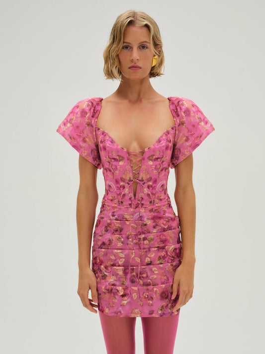 For Love and Lemons Blurred Roses Mini Dress - Pink
