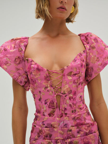 For Love and Lemons Blurred Roses Mini Dress - Pink