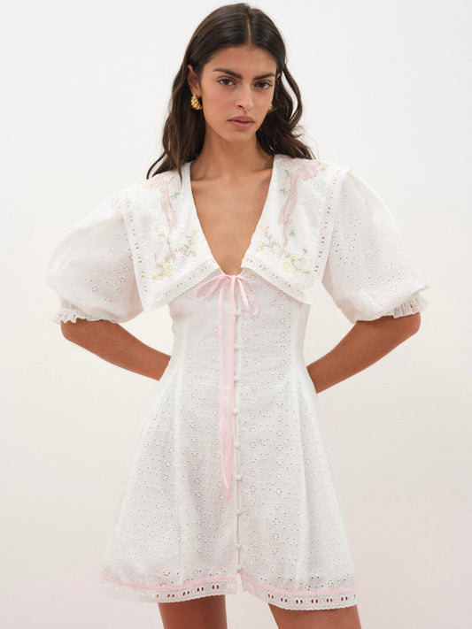 For Love and Lemons Mi Amore Embroidered Mini Dress - White