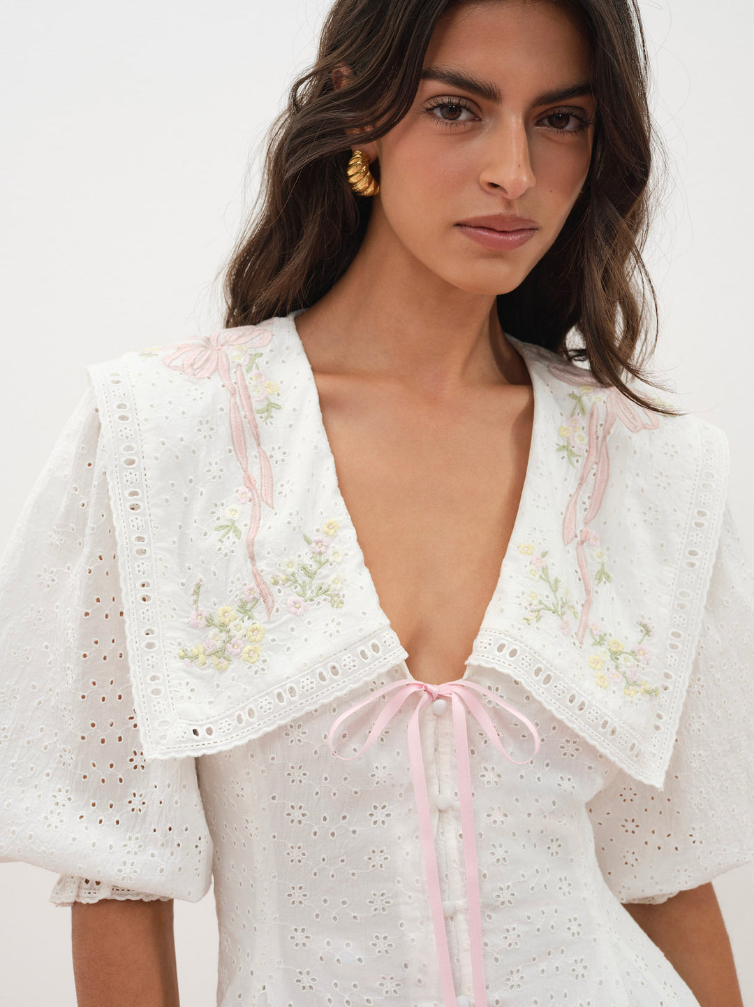 For Love and Lemons Mi Amore Embroidered Mini Dress - White