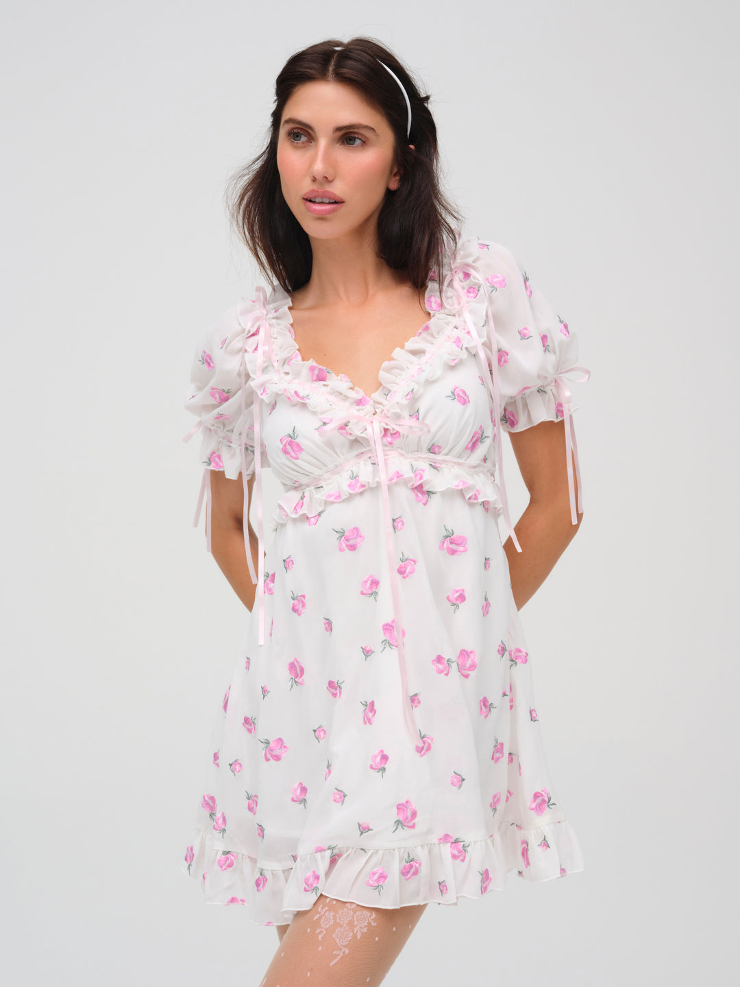 For Love and Lemons Fiona Floral Mini Dress - White