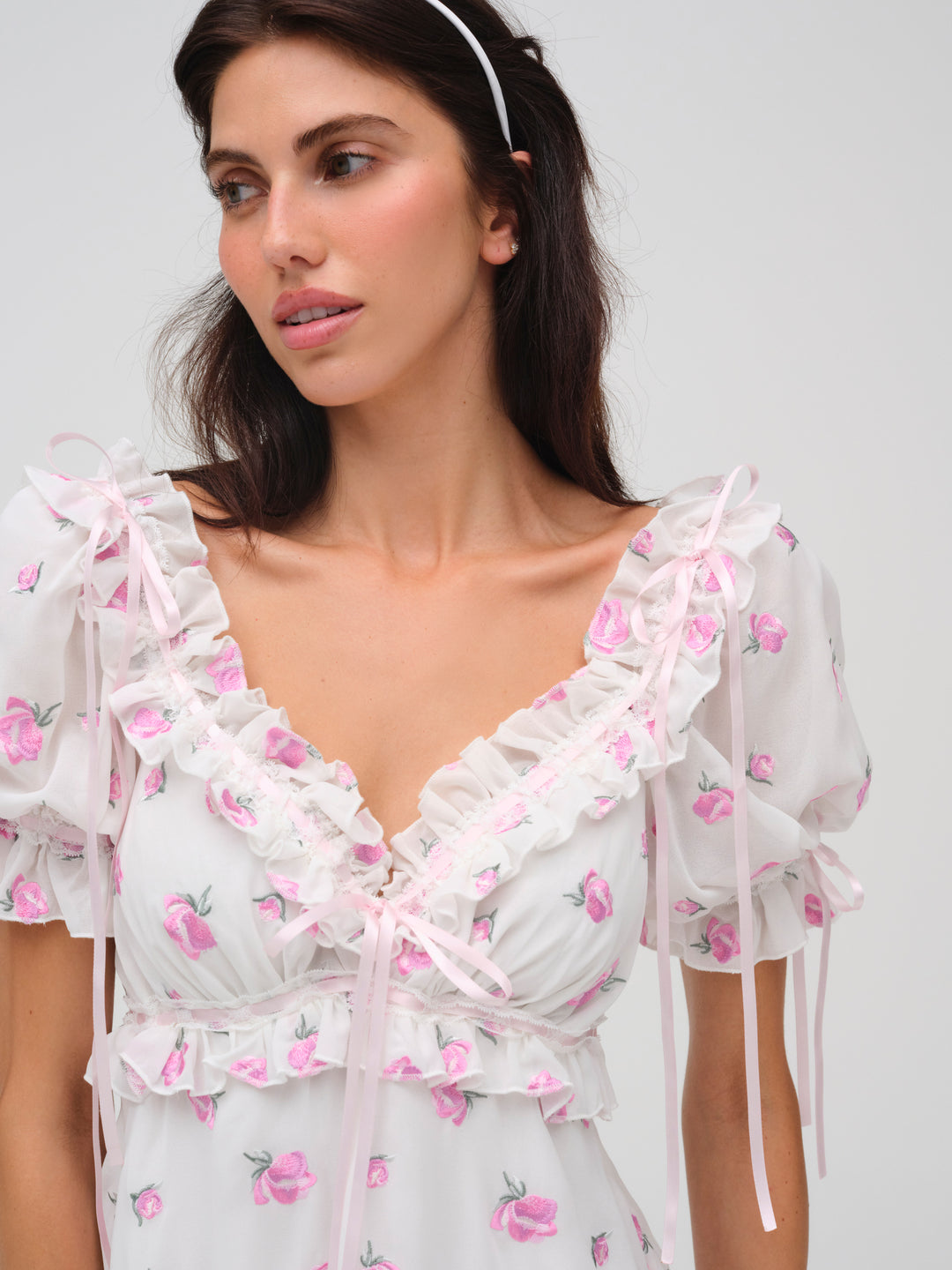 For Love and Lemons Fiona Floral Mini Dress - White