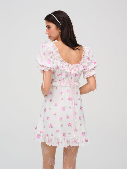 For Love and Lemons Fiona Floral Mini Dress - White