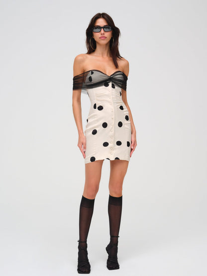 For Love and Lemons Dorothy Dot Mini Dress - Cream