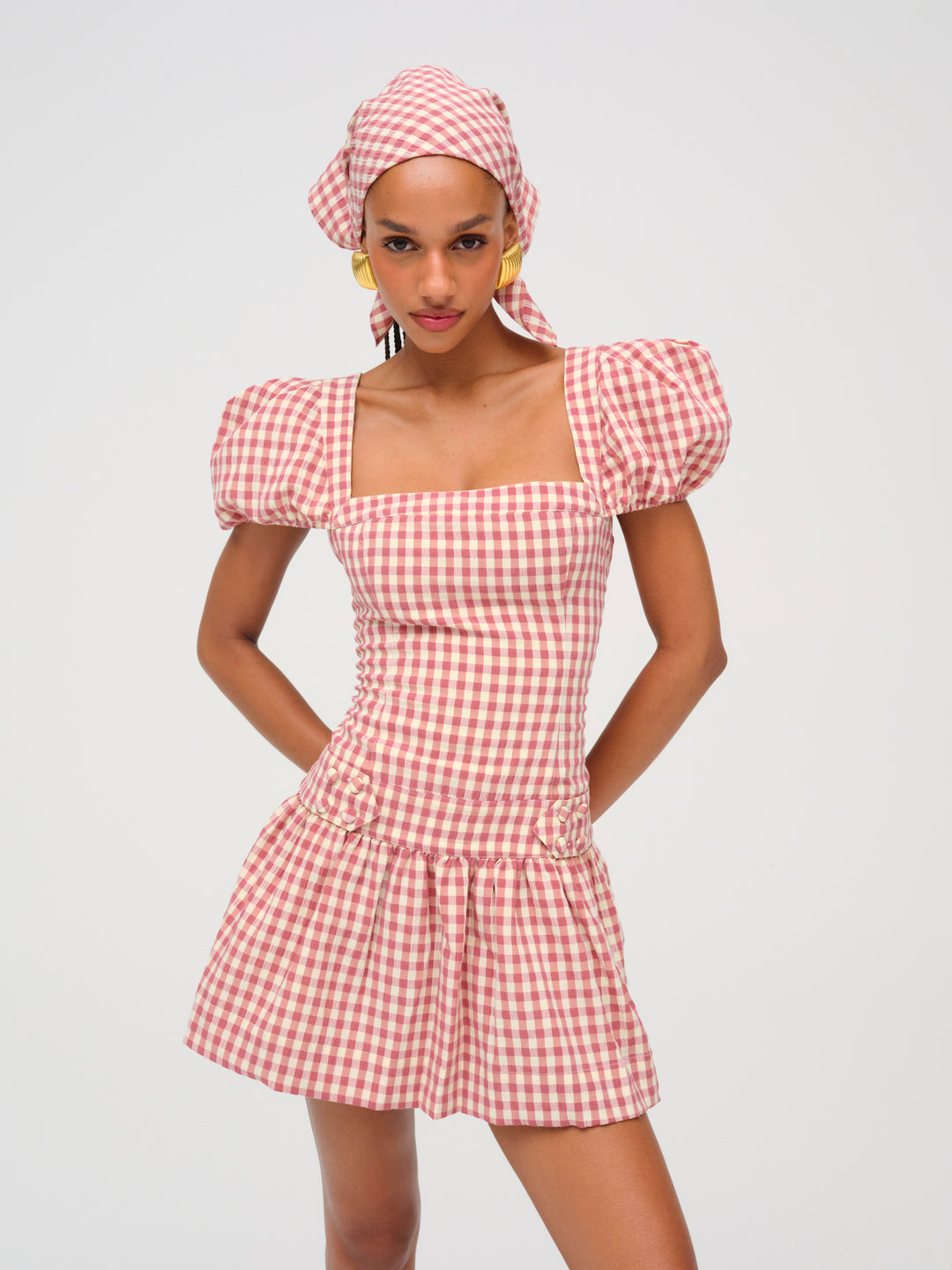 For Love and Lemons Georgia Gingham Short Sleeve Mini Dress - Mauve