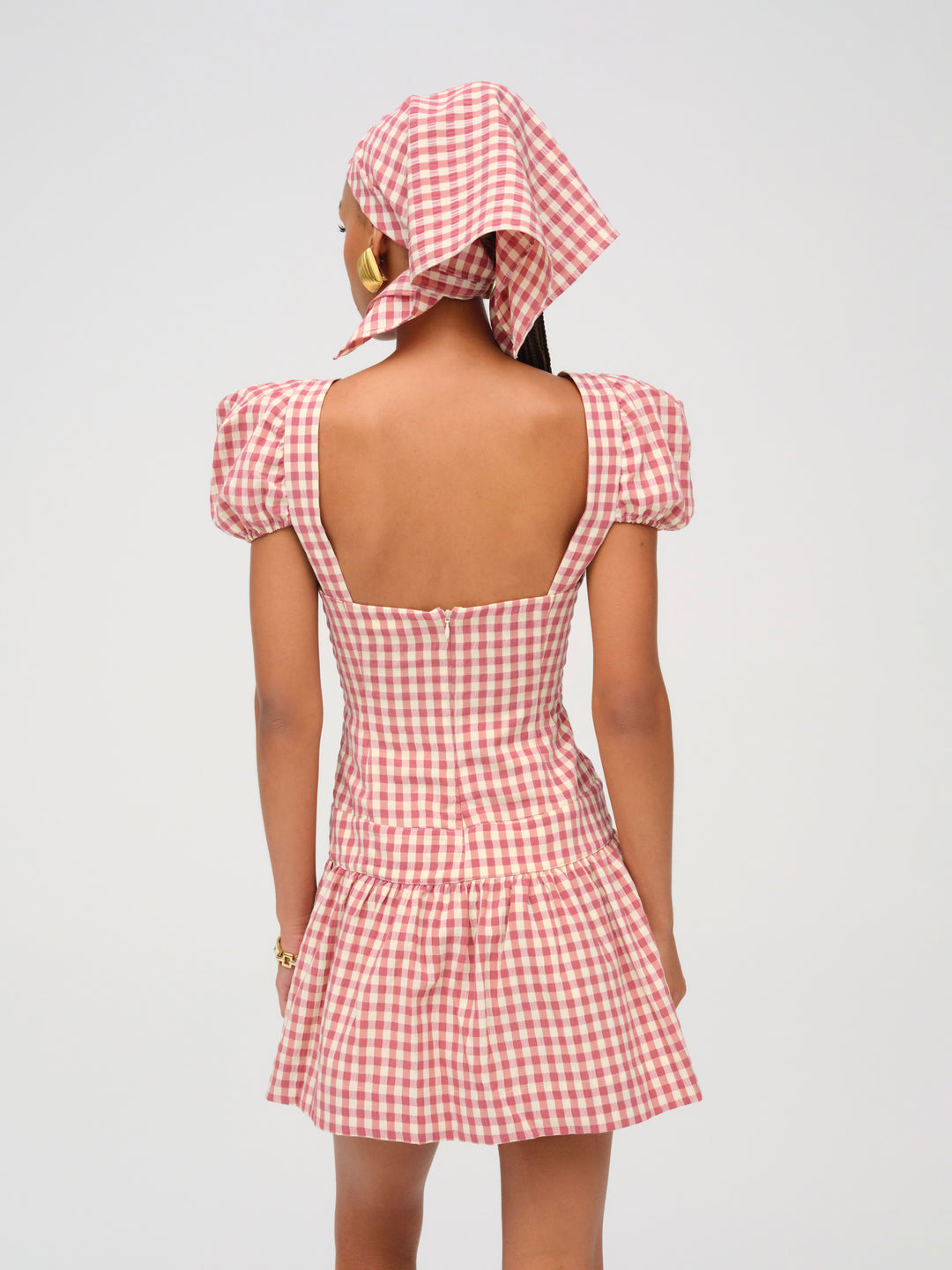 For Love and Lemons Georgia Gingham Short Sleeve Mini Dress - Mauve
