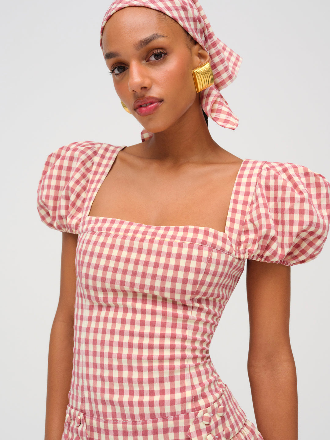 For Love and Lemons Georgia Gingham Short Sleeve Mini Dress - Mauve