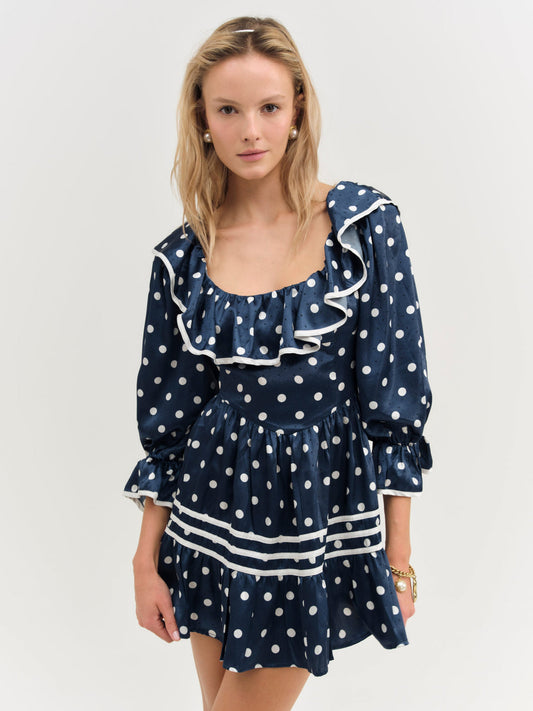 For Love and Lemons Seaside Dot Mini Dress - Navy