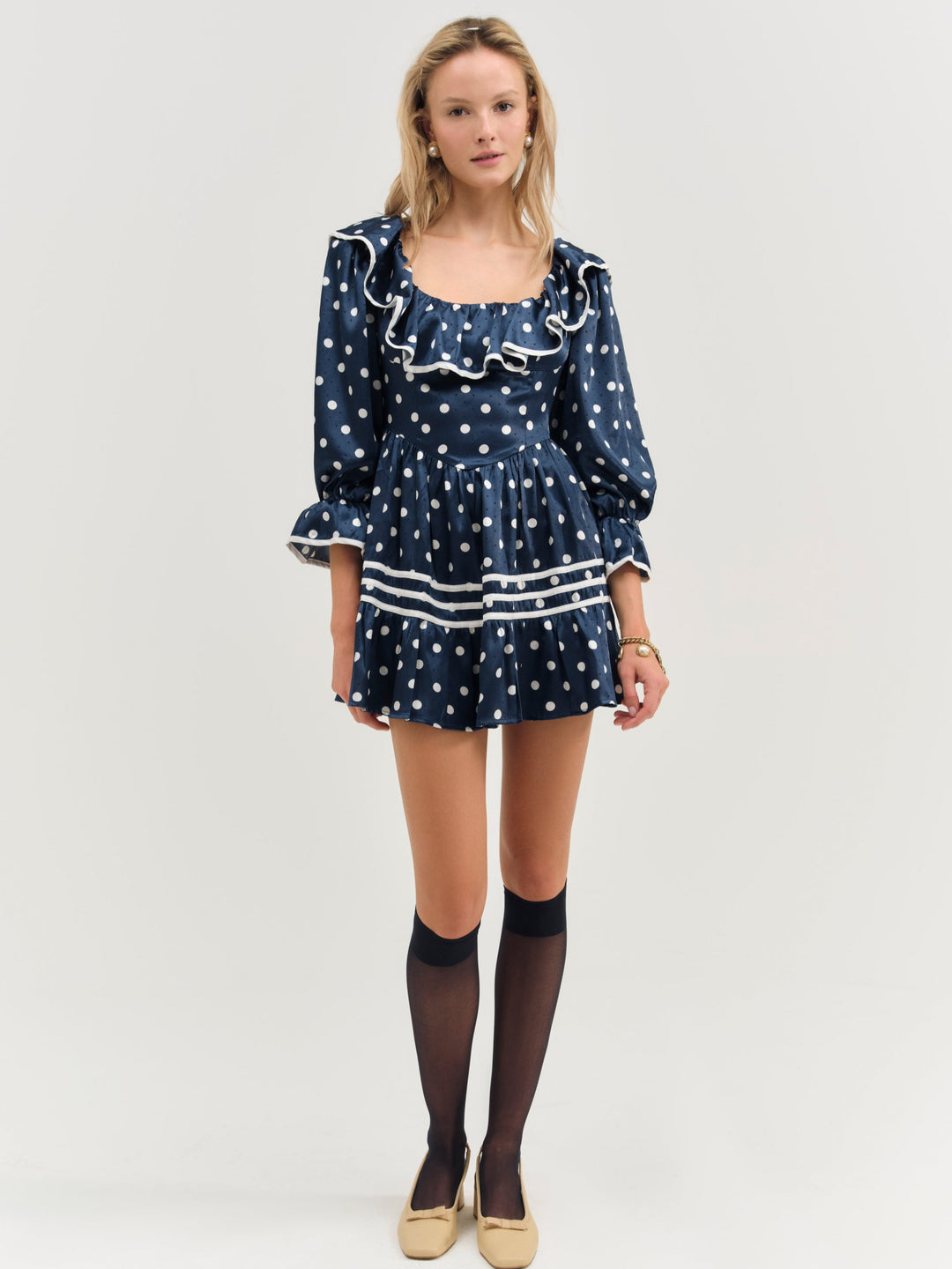 For Love and Lemons Seaside Dot Mini Dress - Navy