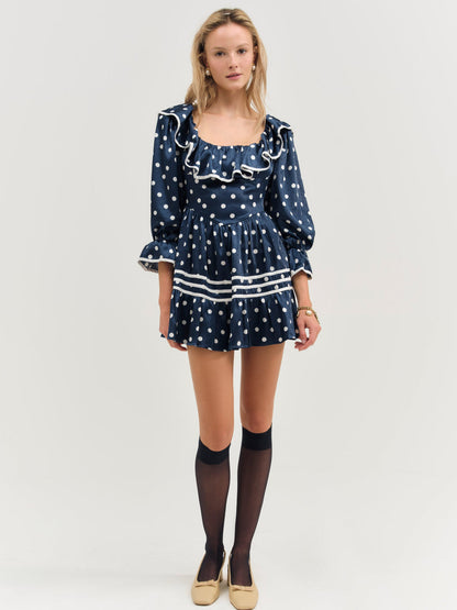 For Love and Lemons Seaside Dot Mini Dress - Navy