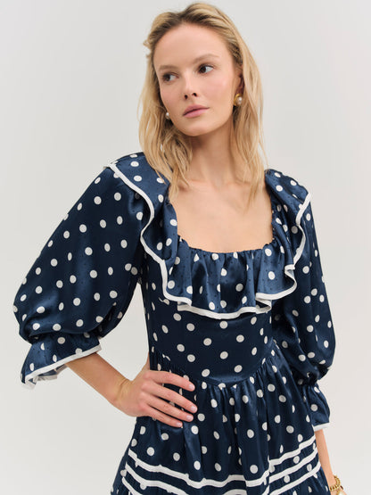For Love and Lemons Seaside Dot Mini Dress - Navy