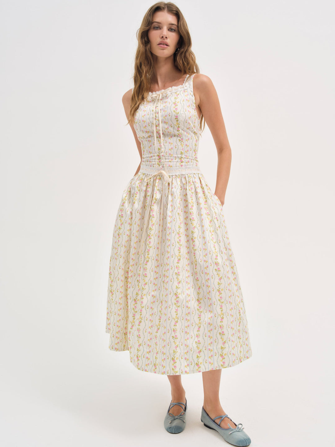 For Love and Lemons Brigitta Floral Midi Dress - Ivory