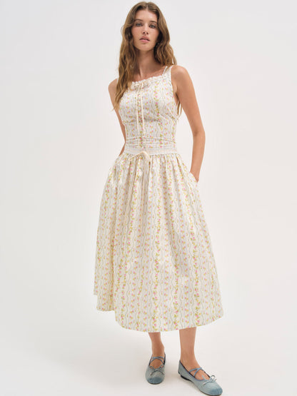 For Love and Lemons Brigitta Floral Midi Dress - Ivory