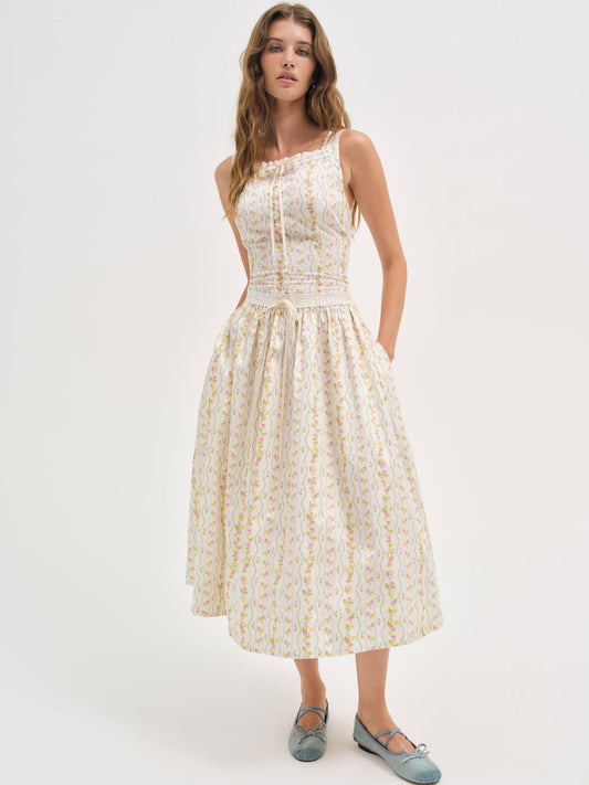 For Love and Lemons Brigitta Floral Midi Dress - Ivory