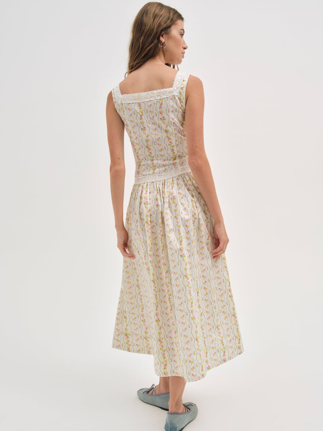 For Love and Lemons Brigitta Floral Midi Dress - Ivory