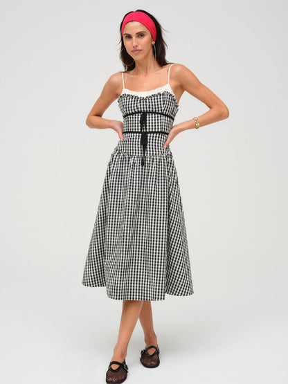 For Love and Lemons Georgia Gingham Midi Dress - Black