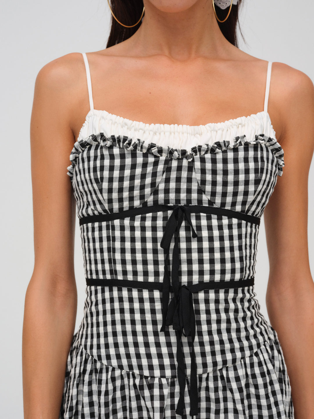For Love and Lemons Georgia Gingham Midi Dress - Black