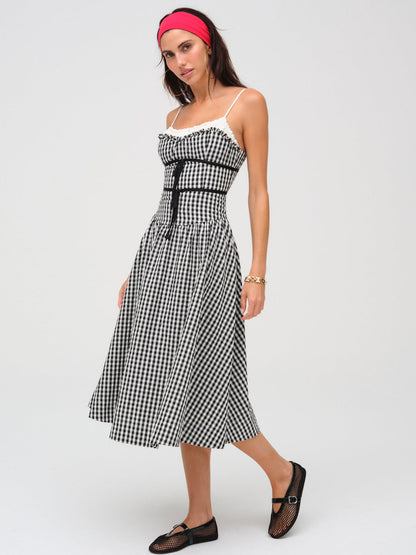 For Love and Lemons Georgia Gingham Midi Dress - Black