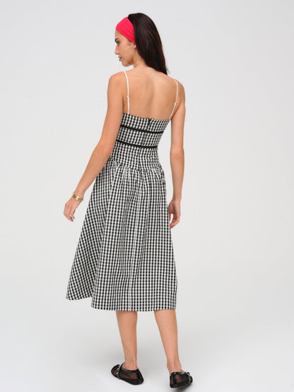 For Love and Lemons Georgia Gingham Midi Dress - Black