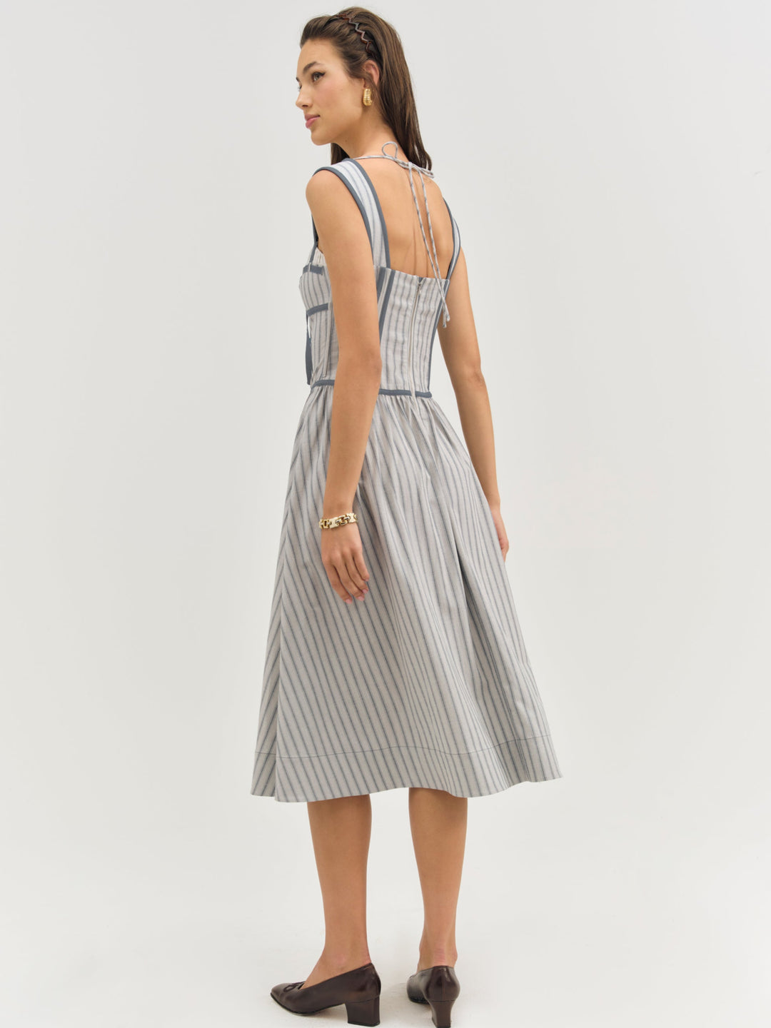For Love and Lemons Linen Stripe Midi Dress - Blue